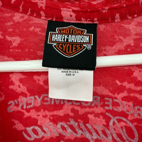 Harley Davidson Size Medium Short Sleeve V Neck Red Burnout T-Shirt Tee Graphic - Picture 3 of 4
